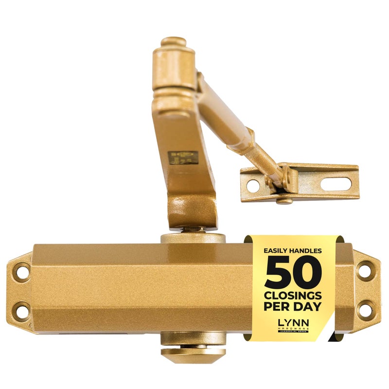 LYNN HARDWARE Light Duty Automatic Door Closer (Brass/Gold) - Highly Durable Cast Aluminum, Commercial or Home Use, Adjustable Speed Controls, 3 Mounting Options, 3 Hour Fire Rated (DC5003 Model) - Image 1